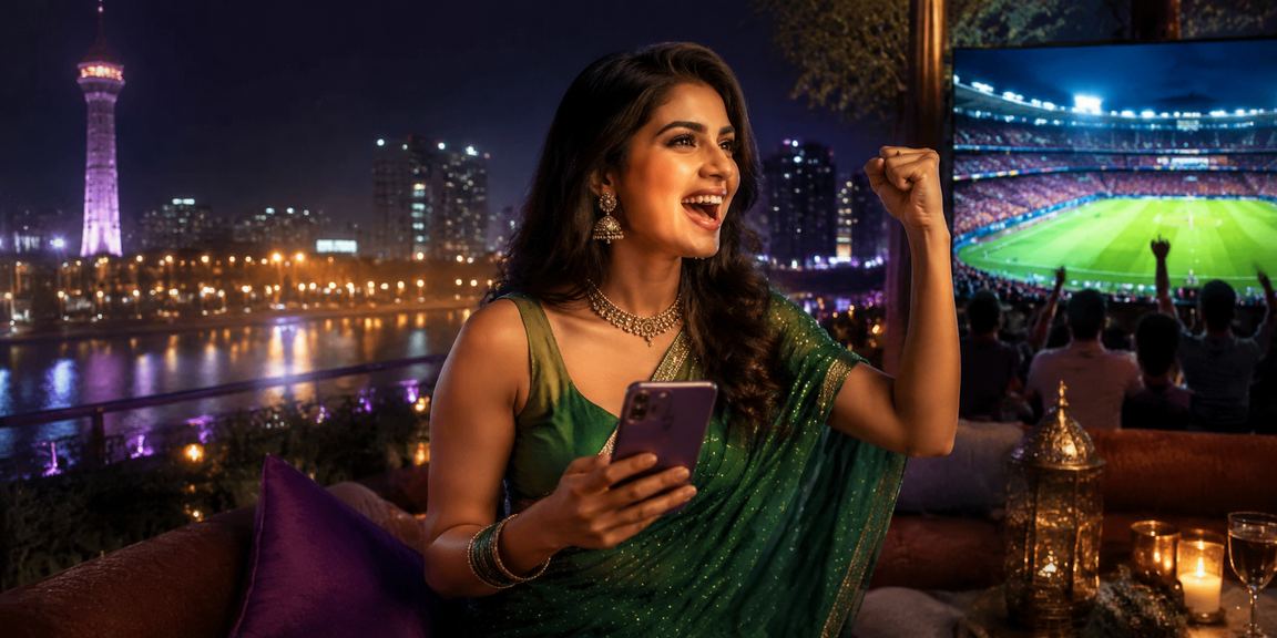 Cricket fan using mobile payment at Ahmedabad riverfront