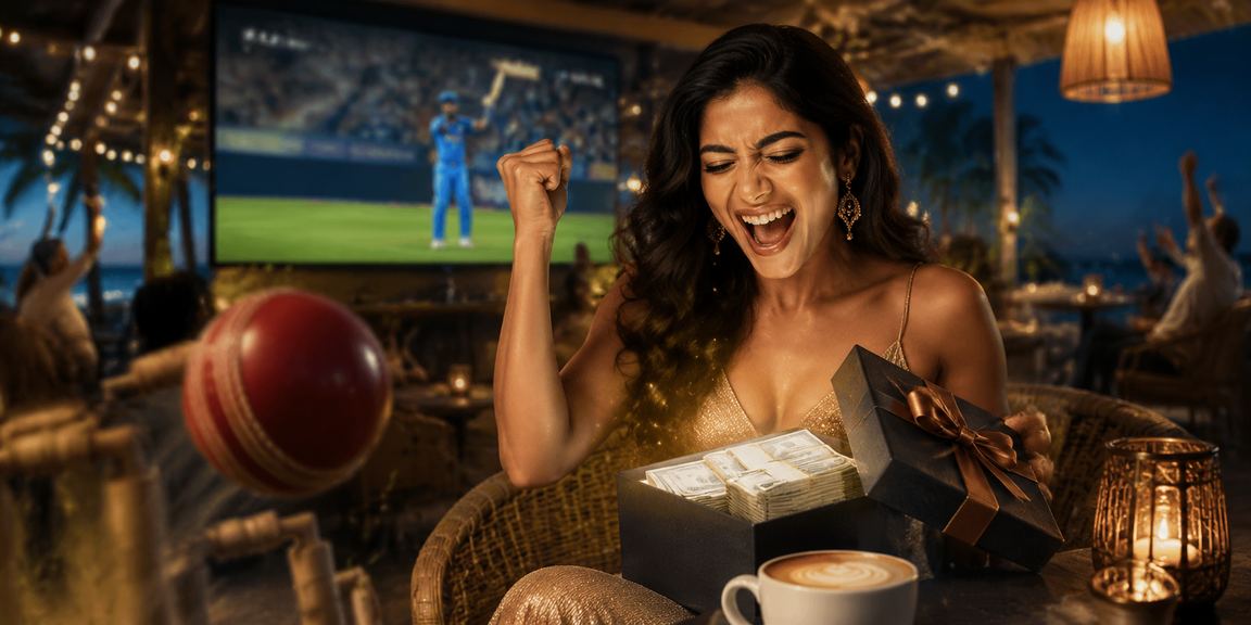 Betting beach scene in Goa with cricket and casino lights